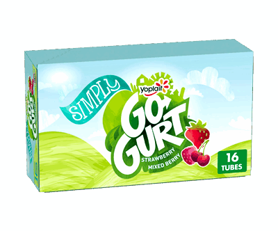 Simply Go-GURT Strawberry and Mixed Berry Kids Low Fat Yogurt Variety Pack, Gluten Free, 2 oz. Yogurt Tubes (16 Count)